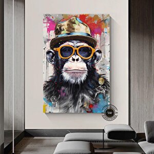 Graffiti Maymun Tablosu, Pop Art Kanvas, Maymun Baskısı, Sokak Sanatı Kanvas Duvar Dekoru 80x160 cm