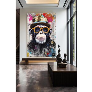 Graffiti Maymun Tablosu, Pop Art Kanvas, Maymun Baskısı, Sokak Sanatı Kanvas Duvar Dekoru 80x160 cm