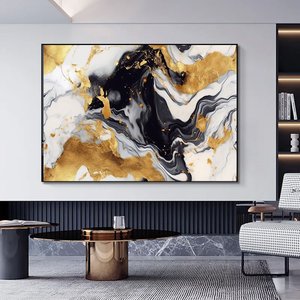 Siyah-altın Soyut Kanvas; Lüks Salon Dekoru; Soyut Manzara 80x160 cm