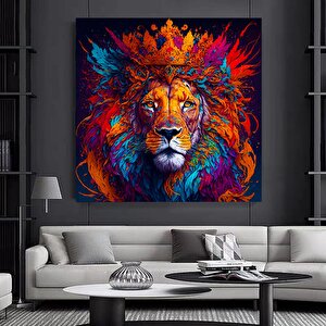 Renkli Aslan Soyut Sanat Kanvas; Modern Hayvan Resmi 60x60 cm