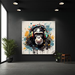 Dj Maymun Kanvas Çok Renkli; Pop Art Kanvas Resmi; Pop Kültürü Duvar Sanatı; Kulaklıklı Maymun Baskı;