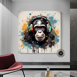 Dj Maymun Kanvas Çok Renkli; Pop Art Kanvas Resmi; Pop Kültürü Duvar Sanatı; Kulaklıklı Maymun Baskı;