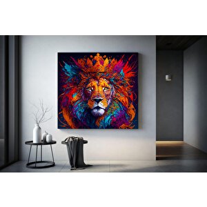 Renkli Aslan Soyut Sanat Kanvas; Modern Hayvan Resmi