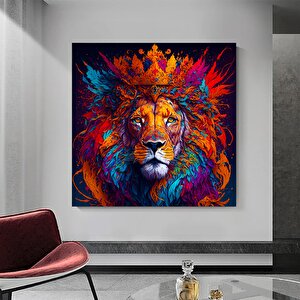 Renkli Aslan Soyut Sanat Kanvas; Modern Hayvan Resmi