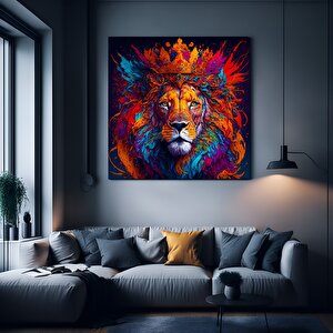 Renkli Aslan Soyut Sanat Kanvas; Modern Hayvan Resmi