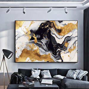 Siyah-altın Soyut Kanvas; Lüks Salon Dekoru; Soyut Manzara 120x150 cm