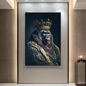 Taçlı King Kong Gorili Kanvas Tablosu; Maymun Duvar Sanatı; Poster Hediye; Ev Dekoru
