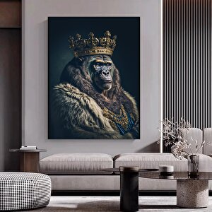 Taçlı King Kong Gorili Kanvas Tablosu; Maymun Duvar Sanatı; Poster Hediye; Ev Dekoru 80x120 cm
