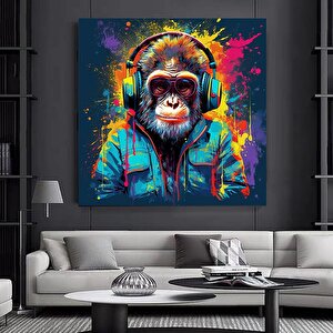 Soyut Graffiti Maymun, Komik Goril Duvar Sanatı, Renkli Şempanze Kanvas Dekoru 60x60 cm