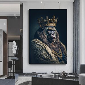 Taçlı King Kong Gorili Kanvas Tablosu; Maymun Duvar Sanatı; Poster Hediye; Ev Dekoru 50x70 cm
