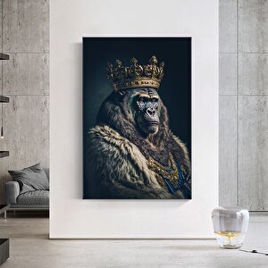 Taçlı King Kong Gorili Kanvas Tablosu; Maymun Duvar Sanatı; Poster Hediye; Ev Dekoru