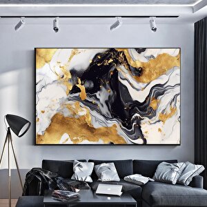 Siyah-altın Soyut Kanvas; Lüks Salon Dekoru; Soyut Manzara 70x100 cm