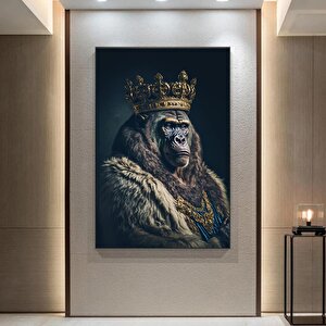 Taçlı King Kong Gorili Kanvas Tablosu; Maymun Duvar Sanatı; Poster Hediye; Ev Dekoru