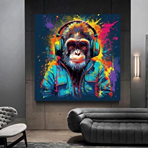 Soyut Graffiti Maymun, Komik Goril Duvar Sanatı, Renkli Şempanze Kanvas Dekoru 30x30 cm