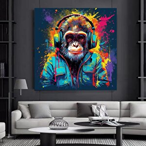 Soyut Graffiti Maymun, Komik Goril Duvar Sanatı, Renkli Şempanze Kanvas Dekoru 40x40 cm