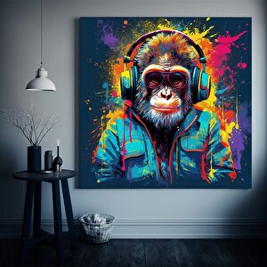 Soyut Graffiti Maymun, Komik Goril Duvar Sanatı, Renkli Şempanze Kanvas Dekoru 40x40 cm