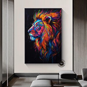 Renkli Soyut Aslan Çerçeveli Poster; Aslan Duvar Sanatı; Aslan; Aslan Baskısı; Renkli Duvar Sanatı; 90x180 cm