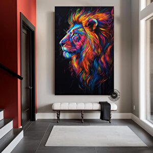 Renkli Soyut Aslan Çerçeveli Poster; Aslan Duvar Sanatı; Aslan; Aslan Baskısı; Renkli Duvar Sanatı; 90x180 cm