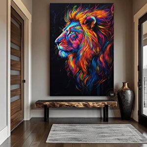 Renkli Soyut Aslan Çerçeveli Poster; Aslan Duvar Sanatı; Aslan; Aslan Baskısı; Renkli Duvar Sanatı;