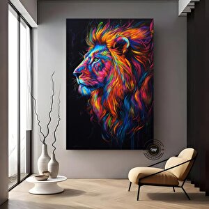 Renkli Soyut Aslan Çerçeveli Poster; Aslan Duvar Sanatı; Aslan; Aslan Baskısı; Renkli Duvar Sanatı;
