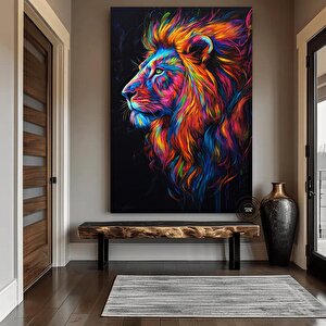Renkli Soyut Aslan Çerçeveli Poster; Aslan Duvar Sanatı; Aslan; Aslan Baskısı; Renkli Duvar Sanatı;