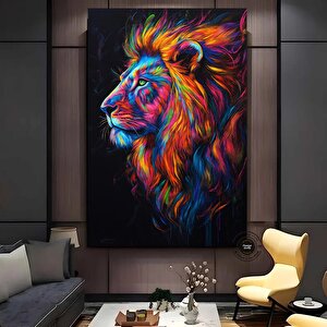 Renkli Soyut Aslan Çerçeveli Poster; Aslan Duvar Sanatı; Aslan; Aslan Baskısı; Renkli Duvar Sanatı;