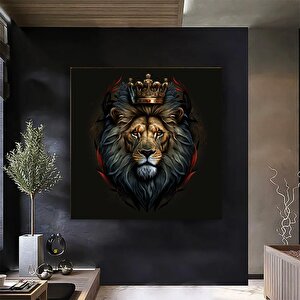 Sanatsal Aslan Duvar Sanatı – Siyah Zemin, Graffiti Stili 100x100 cm