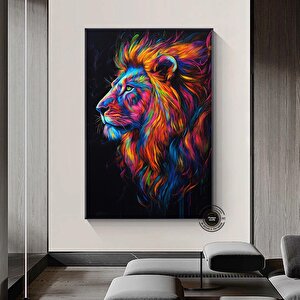 Renkli Soyut Aslan Çerçeveli Poster; Aslan Duvar Sanatı; Aslan; Aslan Baskısı; Renkli Duvar Sanatı; 90x150 cm