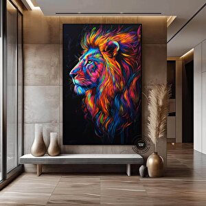 Renkli Soyut Aslan Çerçeveli Poster; Aslan Duvar Sanatı; Aslan; Aslan Baskısı; Renkli Duvar Sanatı; 90x150 cm
