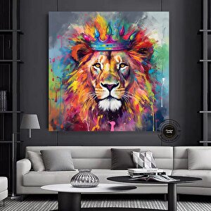 Pop Art Aslan Kanvas; Soyut Aslan Baskısı; Graffiti Sanatı 70x70 cm