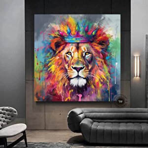 Pop Art Aslan Kanvas; Soyut Aslan Baskısı; Graffiti Sanatı 50x50 cm