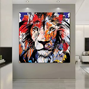 Aslan Kanvas Baskısı; Graffiti Aslan Sanatı; Gözlüklü Aslan; Renkli Aslan Kanvas; Gökkuşağı Duvar Sa