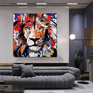 Aslan Kanvas Baskısı; Graffiti Aslan Sanatı; Gözlüklü Aslan; Renkli Aslan Kanvas; Gökkuşağı Duvar Sa