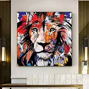 Aslan Kanvas Baskısı; Graffiti Aslan Sanatı; Gözlüklü Aslan; Renkli Aslan Kanvas; Gökkuşağı Duvar Sa 50x50 cm