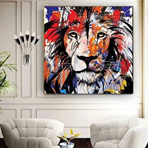 Aslan Kanvas Baskısı; Graffiti Aslan Sanatı; Gözlüklü Aslan; Renkli Aslan Kanvas; Gökkuşağı Duvar Sa 50x50 cm