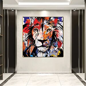 Aslan Kanvas Baskısı; Graffiti Aslan Sanatı; Gözlüklü Aslan; Renkli Aslan Kanvas; Gökkuşağı Duvar Sa
