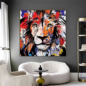 Aslan Kanvas Baskısı; Graffiti Aslan Sanatı; Gözlüklü Aslan; Renkli Aslan Kanvas; Gökkuşağı Duvar Sa 100x100 cm