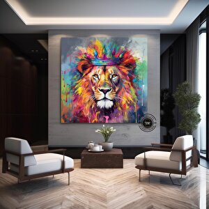 Pop Art Aslan Kanvas; Soyut Aslan Baskısı; Graffiti Sanatı 40x40 cm