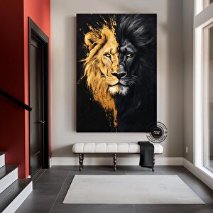 Aslan Kral Kanvas Tablosu, Siyah Altın Soyut Aslan Tablosu, Ekstra Büyük Kanvas Tablo 140x200 cm