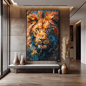 Aslan Renkli Soyut Çerçeveli Poster, Aslan Duvar Sanatı, Aslan, Aslan Baskısı, Renkli Duvar Sanatı 60x120 cm
