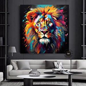 Aslan Duvar Sanatı Dekoru – Modern Pop Art Baskı; Büyük Renkli Duvar Baskıları; Soyut Hayvan Sanatı; 30x30 cm