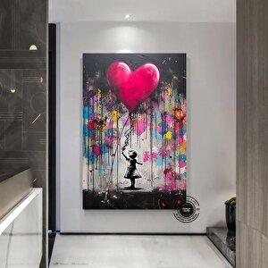 Balon Kız Pop Art Kanvas Baskısı, Banksy Sanatı, Balon Kız Grafiti, Sokak Grafiti Duvar Sanatı 100x150 cm