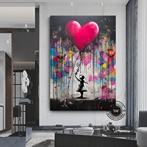 Balon Kız Pop Art Kanvas Baskısı, Banksy Sanatı, Balon Kız Grafiti, Sokak Grafiti Duvar Sanatı 100x150 cm
