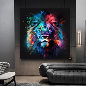 Pop Art Aslan Duvar Sanatı Kanvas; Soyut Hayvan Sanatı Baskısı; Renkli Aslan Tablosu; Soyut Aslan Ba 40x40 cm