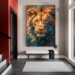 Aslan Renkli Soyut Çerçeveli Poster, Aslan Duvar Sanatı, Aslan, Aslan Baskısı, Renkli Duvar Sanatı 90x180 cm