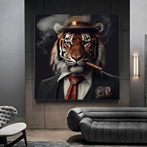 Sigara İçen Aslan Kanvas Duvar Sanatı – Aslan Giysileri; Kırmızı Kravatlı Aslan Tuvali; Modern Ev De