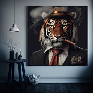 Sigara İçen Aslan Kanvas Duvar Sanatı – Aslan Giysileri; Kırmızı Kravatlı Aslan Tuvali; Modern Ev De