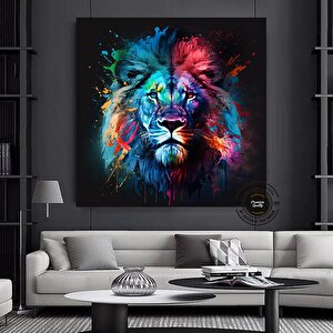 Pop Art Aslan Duvar Sanatı Kanvas; Soyut Hayvan Sanatı Baskısı; Renkli Aslan Tablosu; Soyut Aslan Ba 30x30 cm
