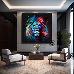 Pop Art Aslan Duvar Sanatı Kanvas; Soyut Hayvan Sanatı Baskısı; Renkli Aslan Tablosu; Soyut Aslan Ba 30x30 cm