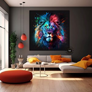 Pop Art Aslan Duvar Sanatı Kanvas; Soyut Hayvan Sanatı Baskısı; Renkli Aslan Tablosu; Soyut Aslan Ba